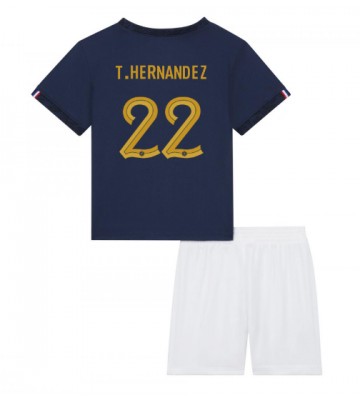 Francja Theo Hernandez #22 Koszulka Podstawowych Dziecięca MŚ 2022 Krótki Rękaw (+ Krótkie spodenki)